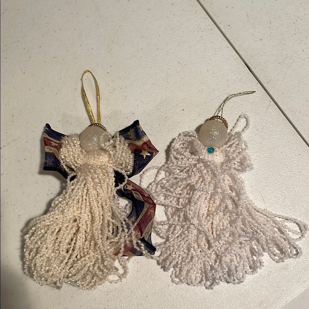 Handcrafted White and Blue Angel Ornaments